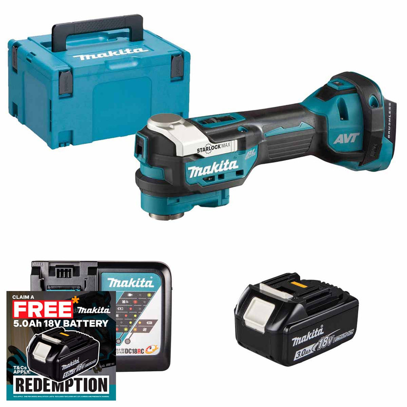 Makita DTM52Z LXT 18V Brushless Multi-Tool with 1x 3.0Ah Battery, Charger and Makpac Carry Case
