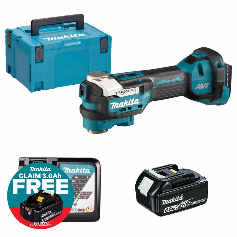 Makita DTM52Z LXT 18V Brushless Multi-Tool with 1x 6.0Ah Battery, Charger and Makpac Carry Case