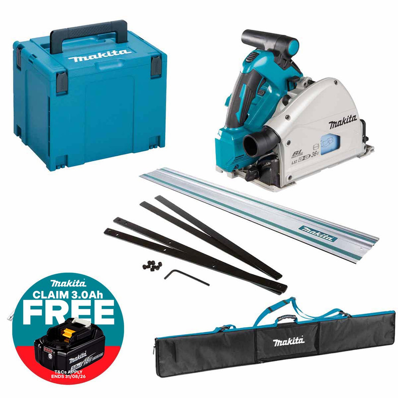 Makita DSP600ZJ Twin 18V LXT 165mm Cordless Plunge Saw with 1m Guide Rail, Accessories and Makpac Carry Case (Body Only)
