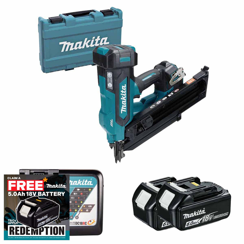 Makita DBN900ZK 18V Framing Nailer LXT with 2x 6.0Ah Batteries, Charger and Makpac Carry Case