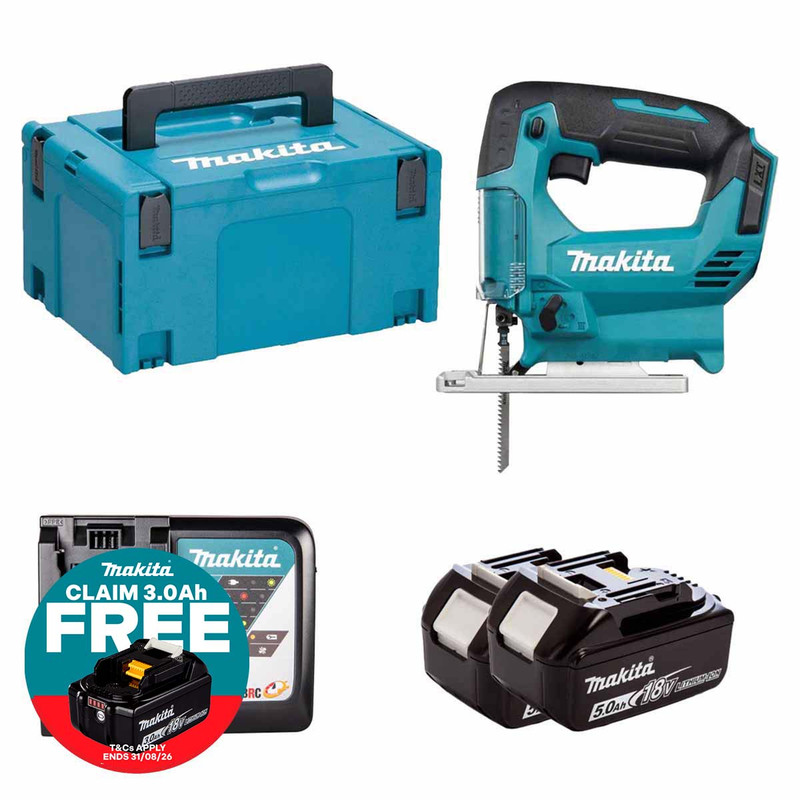 Makita DJV186Z LXT 18V Cordless Jigsaw with 2x 5.0Ah Batteries, Charger and Makpac Carry Case