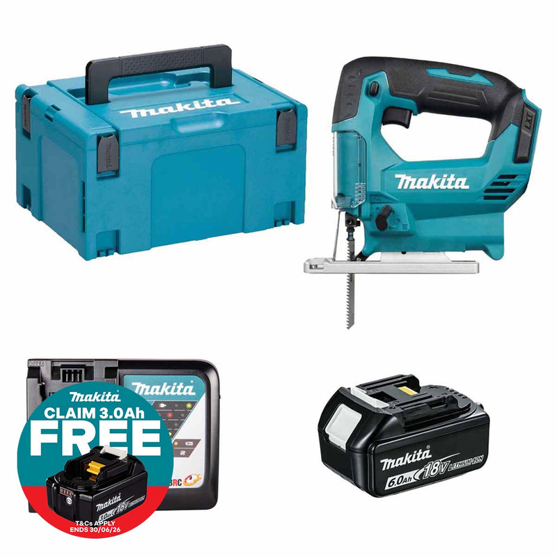 Makita DJV186Z LXT 18V Cordless Jigsaw with 1x 6.0Ah Battery, Charger and Makpac Carry Case