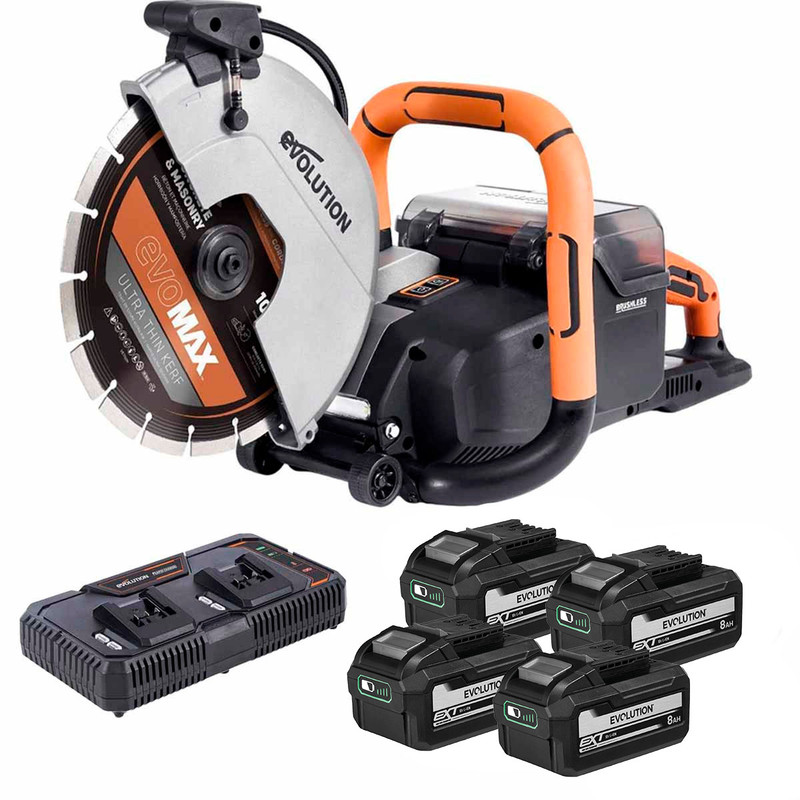 Evolution R260DCT-Li Twin 18V Brushless 260mm Disc Cutter with 4x 8.0Ah Batteries and 2-Bay Charger