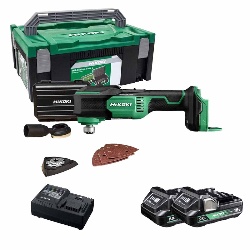 HiKOKI CV18DA2X2 18V Brushless Starlock-Plus Multi Tool & Carry Case with 2x 2.0Ah Batteries and Rapid Charger