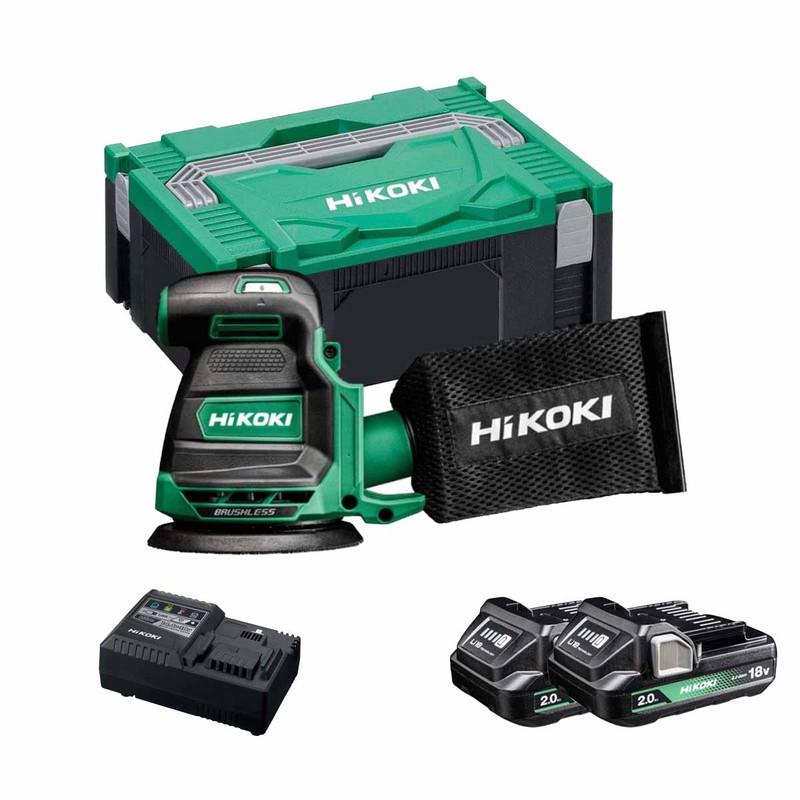 HiKOKI SV1813DA2X2 18V Brushless Random Orbit Sander & Case with 2x 2.0Ah Batteries & Rapid Charger
