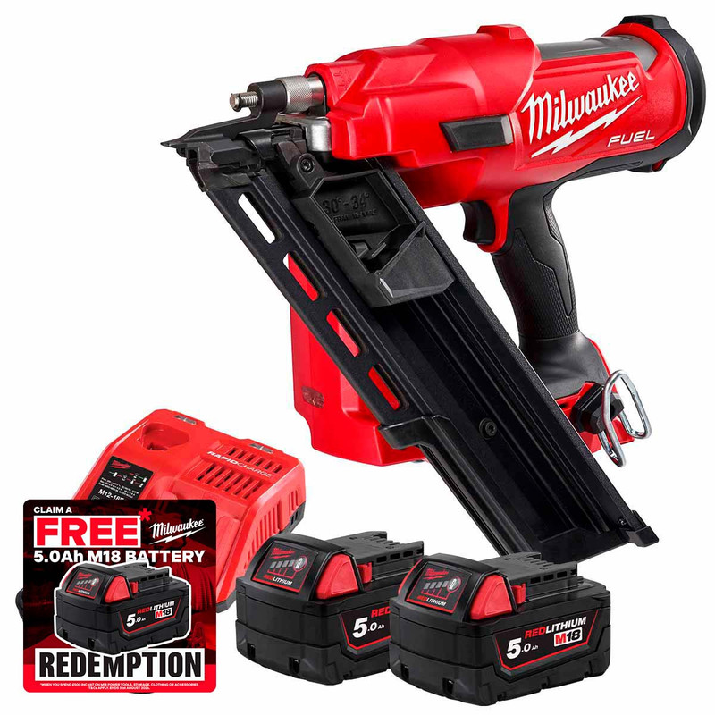 Milwaukee M18 FFN-502C 18V FUEL 34° Framing Nailer 2 Mode with 2x 5.0Ah Batteries