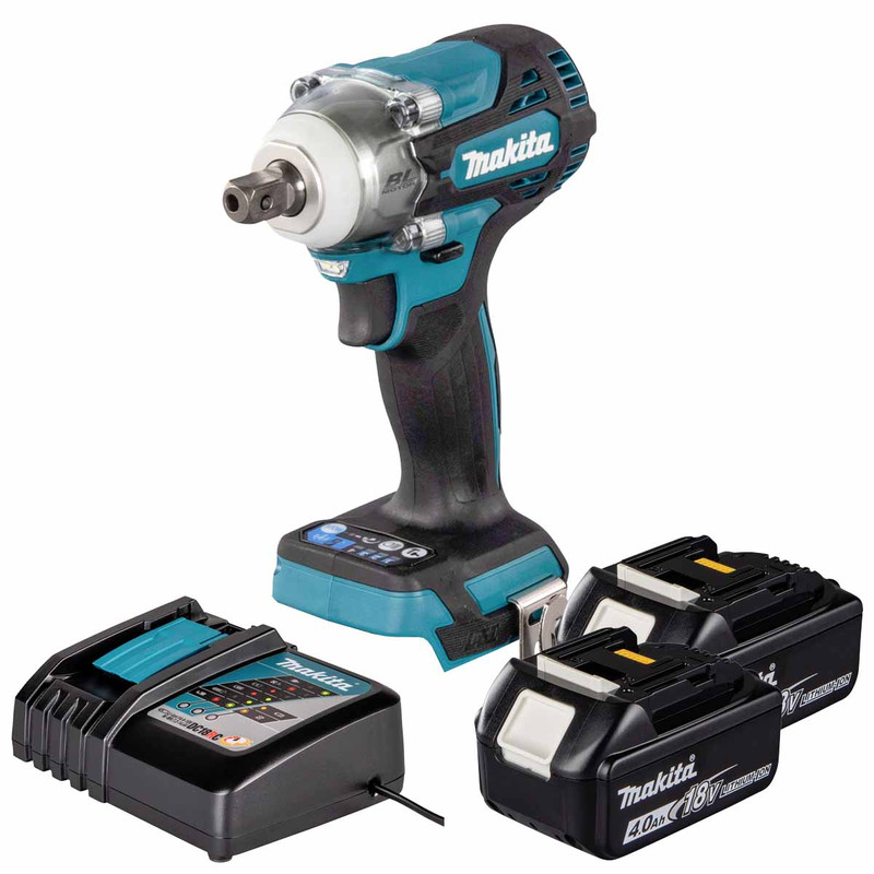 Makita DTW301Z 18V LXT Brushless 1/2" Impact Wrench with 2x 4.0Ah Batteries, Charger and Makpac 3 Case