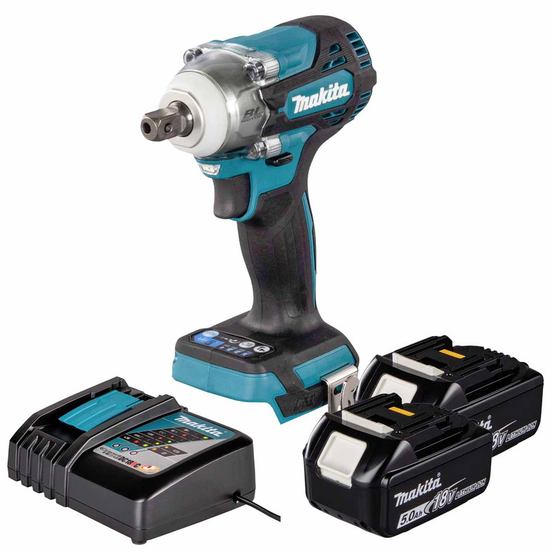 Makita DTW301Z 18V LXT Brushless 1/2" Impact Wrench with 2x 5.0Ah Batteries, Charger and Makpac 3 Case