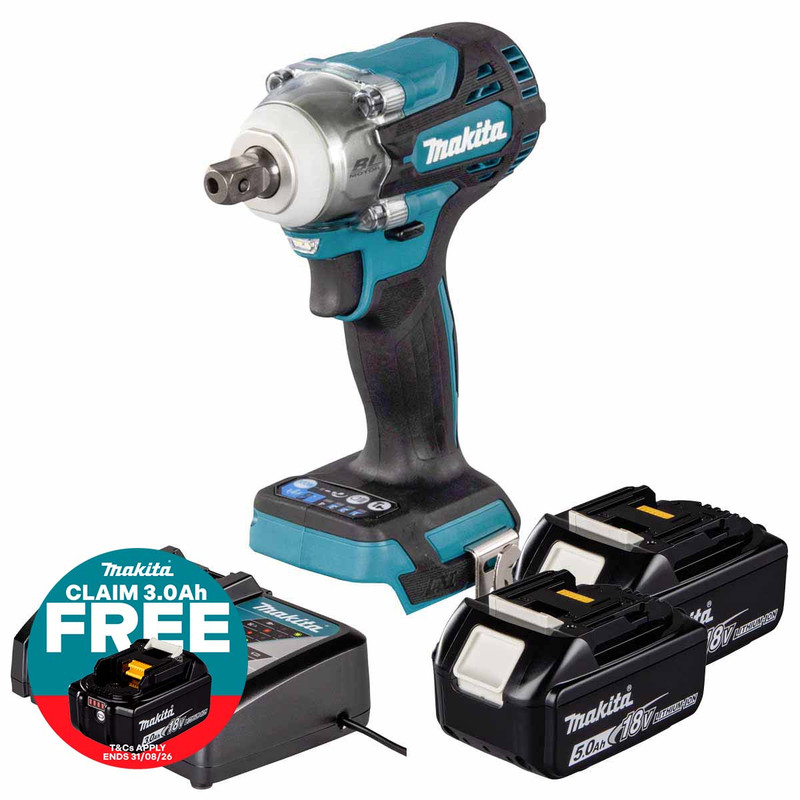Makita DTW301Z 18V LXT Brushless 1/2" Impact Wrench with 2x 6.0Ah Batteries, Charger and Makpac 3 Case
