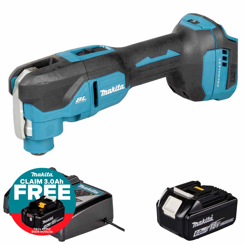 Makita DTM53Z LXT 18V Cordless Brushless Slim Grip Multi Tool with 1x 6.0Ah Battery, Charger and Makpac 3 Case