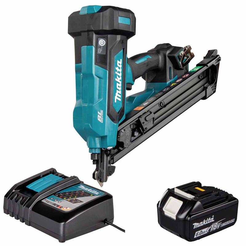 Makita DBN640ZK 18V LXT PPN Metal Connect Nail Gun with 1x 6.0Ah Battery and Charger