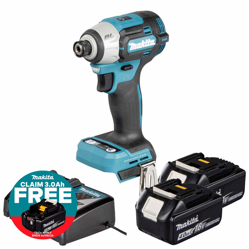 Makita DTD201Z 18V LXT Impact Driver with 2x 4.0Ah Batteries, Charger and Makpac 3 Case
