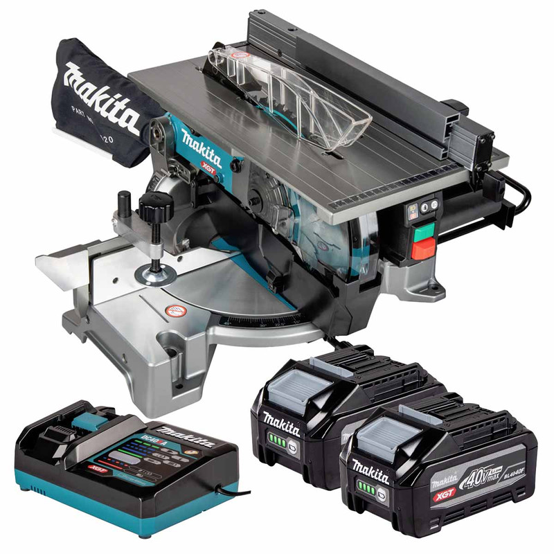 Makita LH001GZ 40V Max XGT Brushless Table Top Mitre Saw with 2x 4.0Ah Batteries and Charger