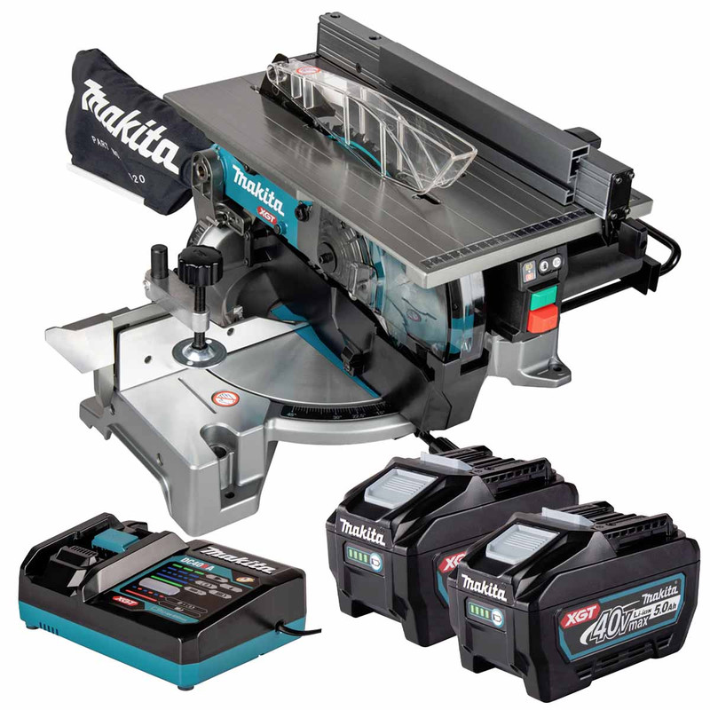 Makita LH001GZ 40V Max XGT Brushless Table Top Mitre Saw with 2x 5.0Ah Batteries and Charger