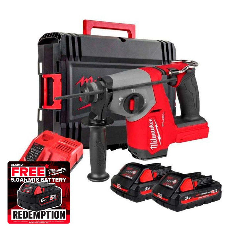 Milwaukee M18 FHAC16-302X SDS+ High Performance 4-Mode 16mm Hammer Drill with 2x 3.0Ah Batteries, Charger and Case