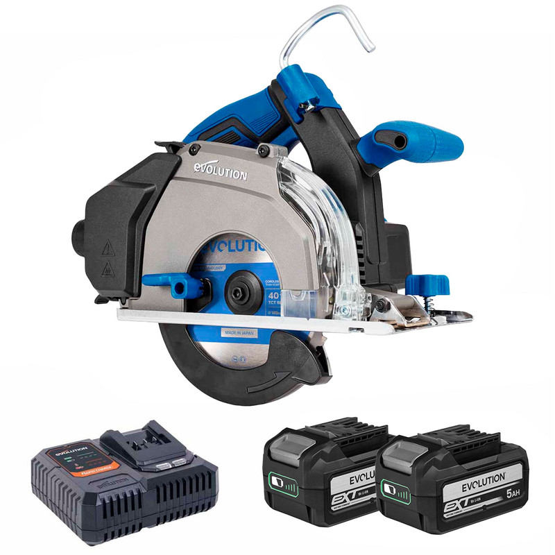 Evolution S165CCS-Li Brushless 18V 165mm Metal Cutting Circular Saw with 2x 5.0Ah Batteries and Fast Charger