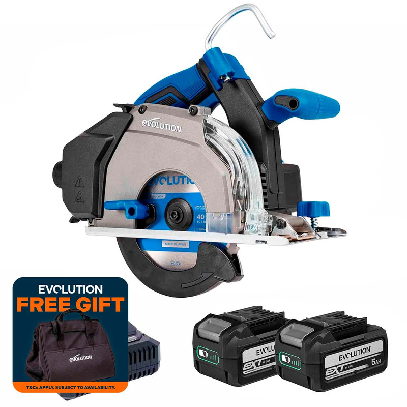 Evolution S165CCS-Li Brushless 18V 165mm Metal Cutting Circular Saw with 2x 5.0Ah Batteries and Fast Charger