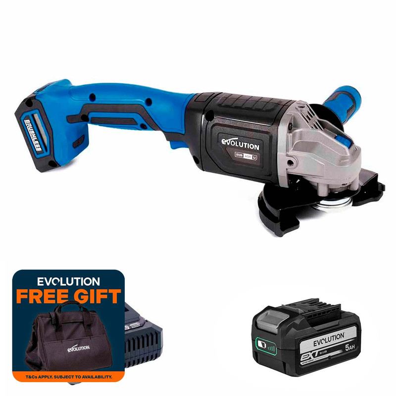 Evolution S125AGR-Li 18V Brushless 125mm Angle Grinder with 1x 5.0Ah Battery & Charger