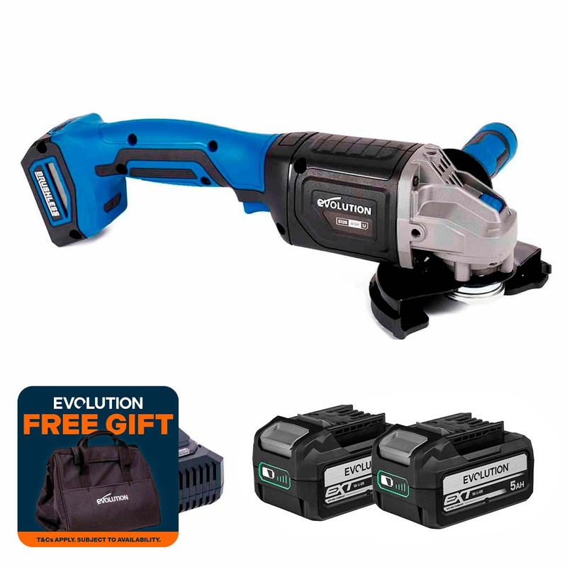 Evolution S125AGR-Li 18V Brushless 125mm Angle Grinder with 2x 5.0Ah Battery and Fast Charger