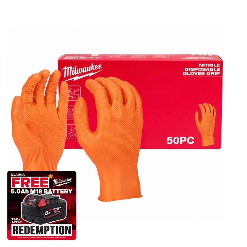 Milwaukee 4932501907 Orange Disposable Gloves, Size 10