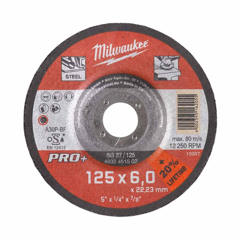 Milwaukee 4932451502 125mm x 6mm PRO+ Metal Grinding Disc