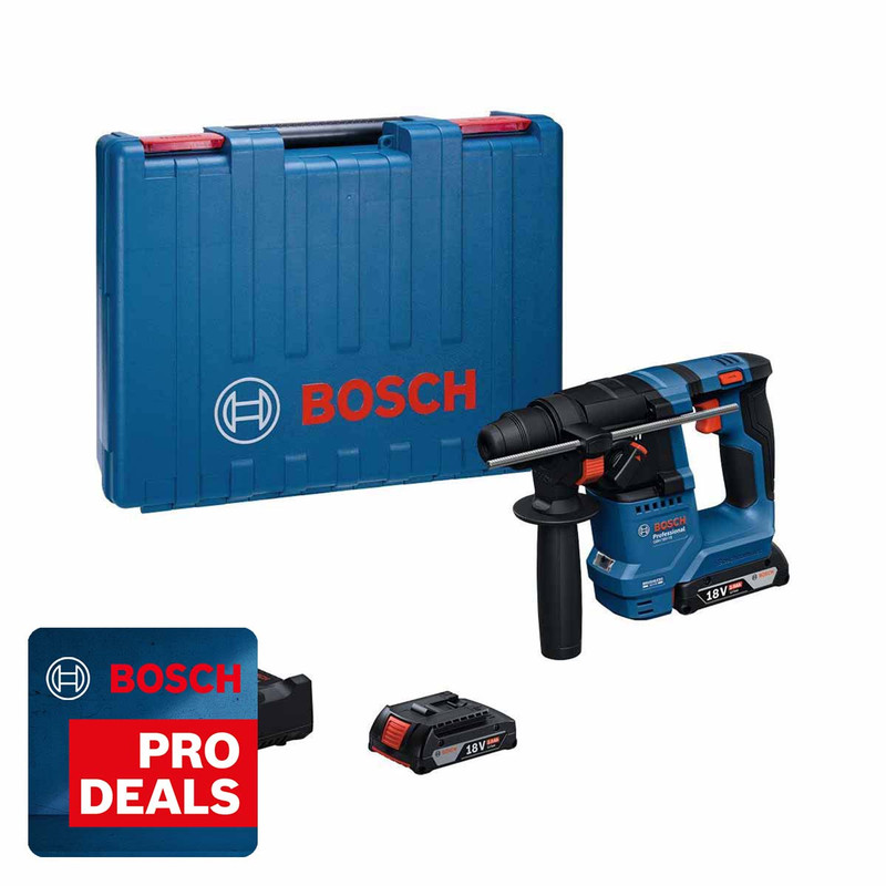 Bosch GBH18V-18 18V Cordless SDS-Plus Rotary Hammer with 2x 2.0Ah Batteries, Charger and Case 0611927070