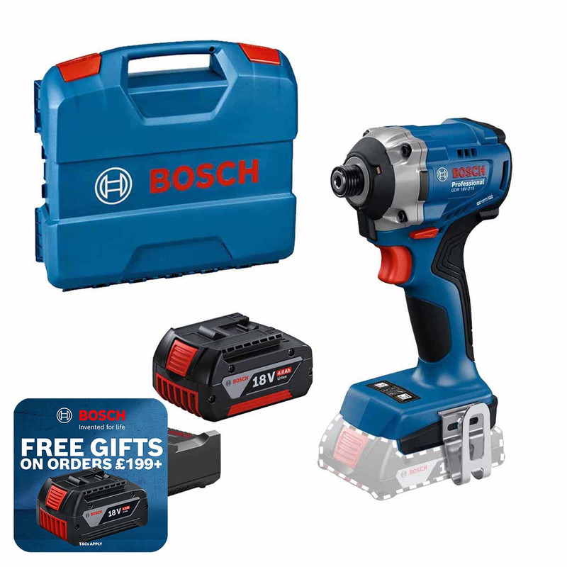Bosch GDR18V-215 18V Impact Driver with 1x 4.0Ah Battery, Charger and L-Case