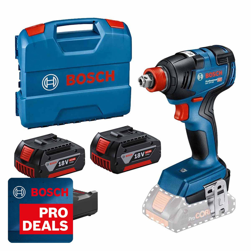Bosch GDX18V-200 18V 200Nm 2-In-1 Combi Impact Gun with 2x 4.0Ah Batteries, Charger and L-Case