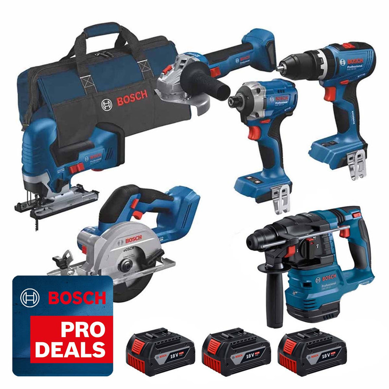 Bosch 0615A5008C 18V 6 Piece Tool Kit with 3 × 5.0Ah Li-Ion Batteries