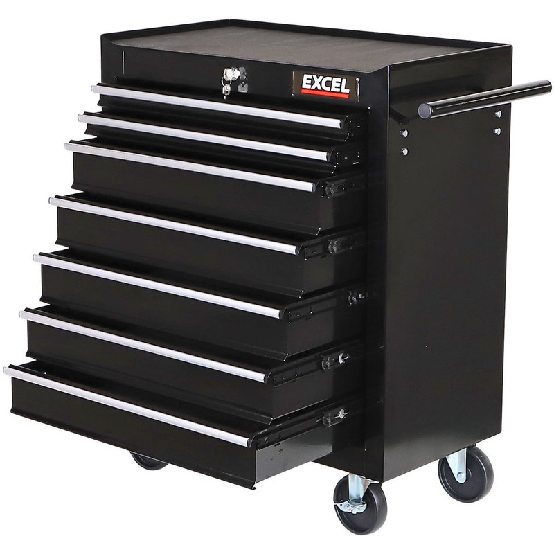 Excel 31546 7 Drawer Tool Chest Storage Cabinet with Wheels - Black