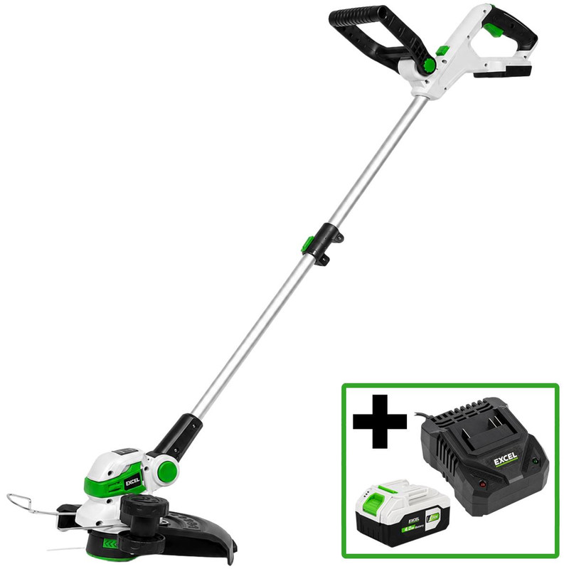 Excel 9760 20V 12" Grass Trimmer with Adjustable Head with 1x 4.0Ah Battery, Charger