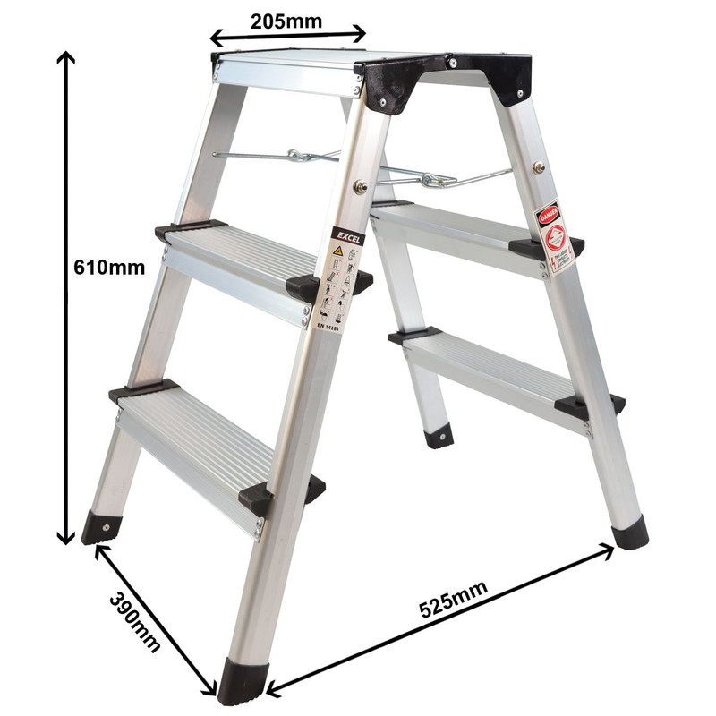 Excel 1606 Aluminium Stool Ladder Folding Hop Up 3 Tread
