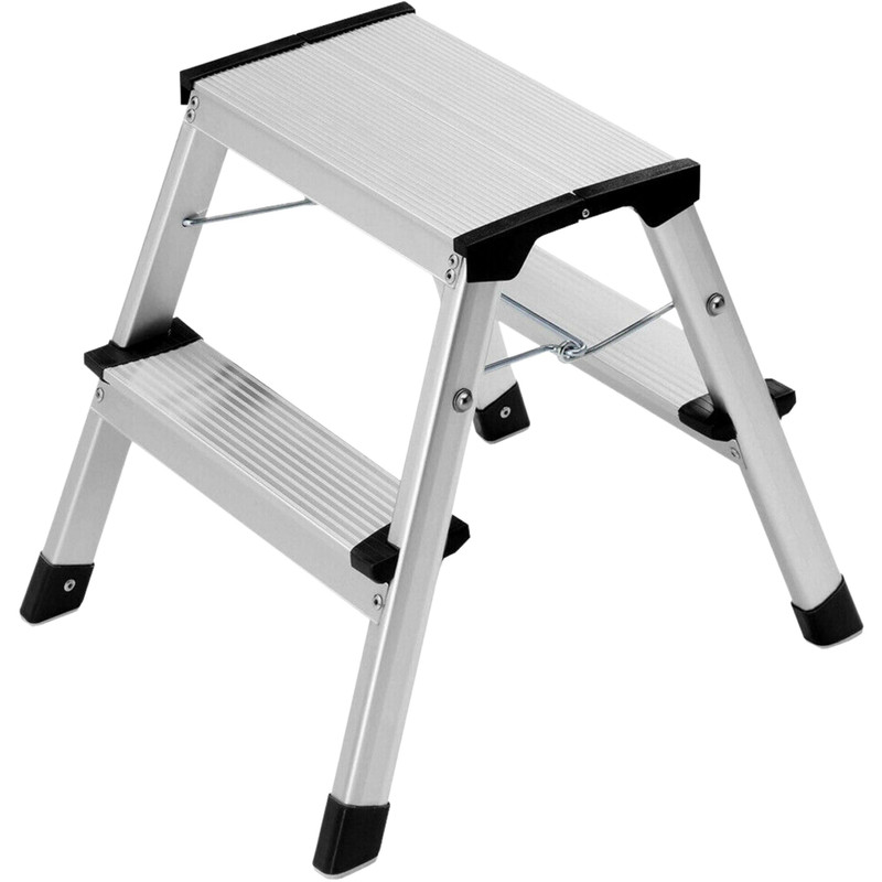 Excel 1605 Aluminium Stool Ladder 2 Tread Heavy Duty Folding Hop Up