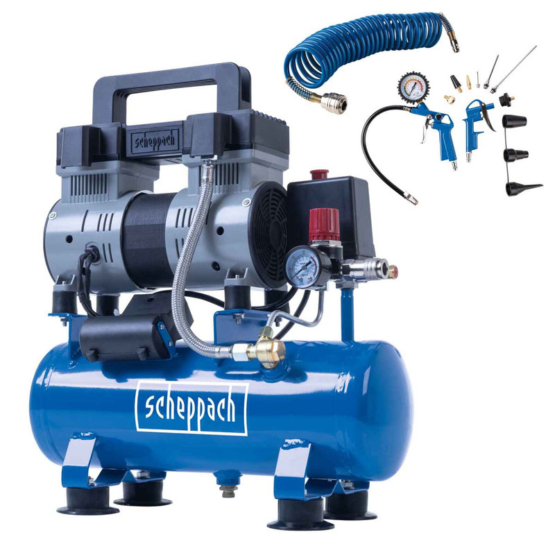 Scheppach HC26Si Silent Air Compressor 1100W with Accessory Kit (13 Pieces)