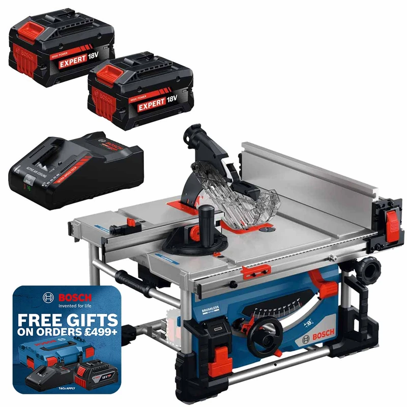 Bosch GTS 18V-70 Table Saw with 2 x 8Ah Tabless Batteries and EXAL18V-160 Charger