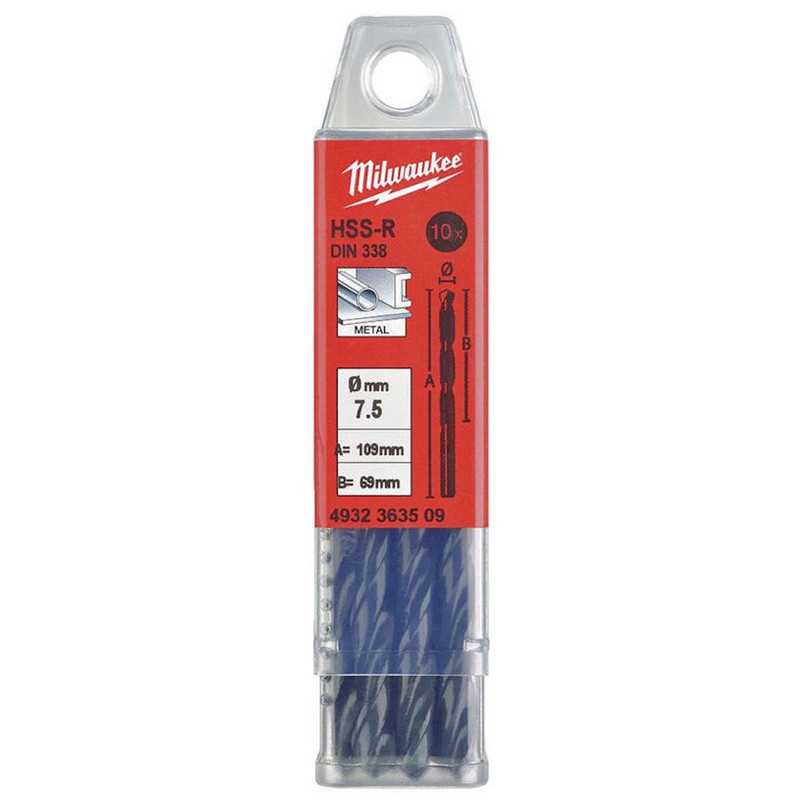 Milwaukee 4932363509 HSS-R Drill Bits 7.5mm x 109mm (10 Pack)