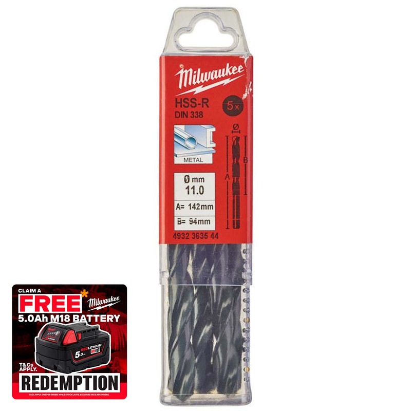 Milwaukee 4932363544 HSS-R Drill Bits 11mm x 142mm (10 Pack)