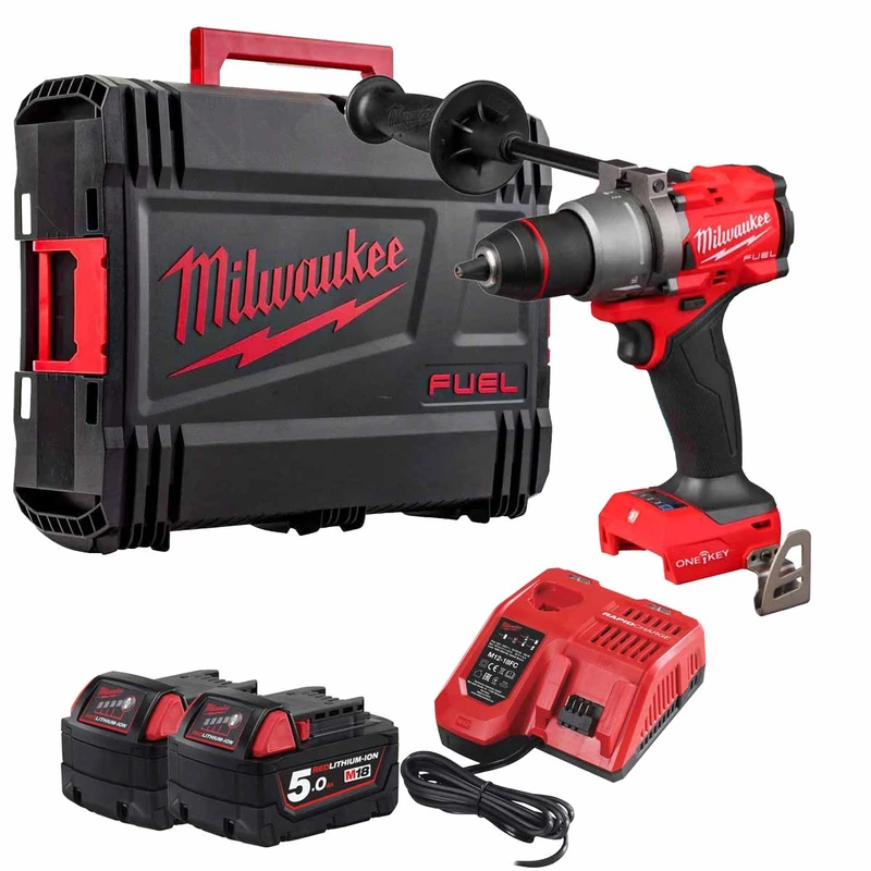 Milwaukee M18 ONEPD3 18V One-Key™ Combi Drill With 2x 5.0Ah Batteries, Charger and Case