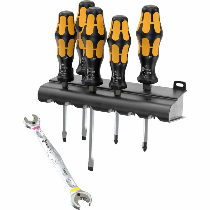Wera 05136078001 932/917/5/Joker 6002 Double Open-End Spanner and Chisel Driver Set 1 (6 Pieces)