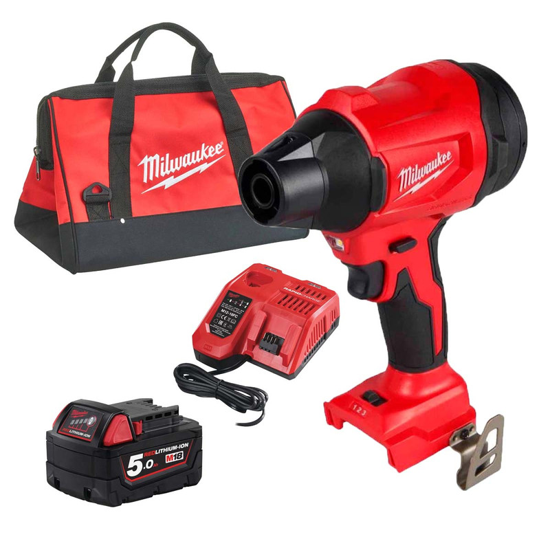 Milwaukee M18 BLHSB-0 18V Brushless High Speed Blower with 1x 5.0Ah Battery, Charger and Bag