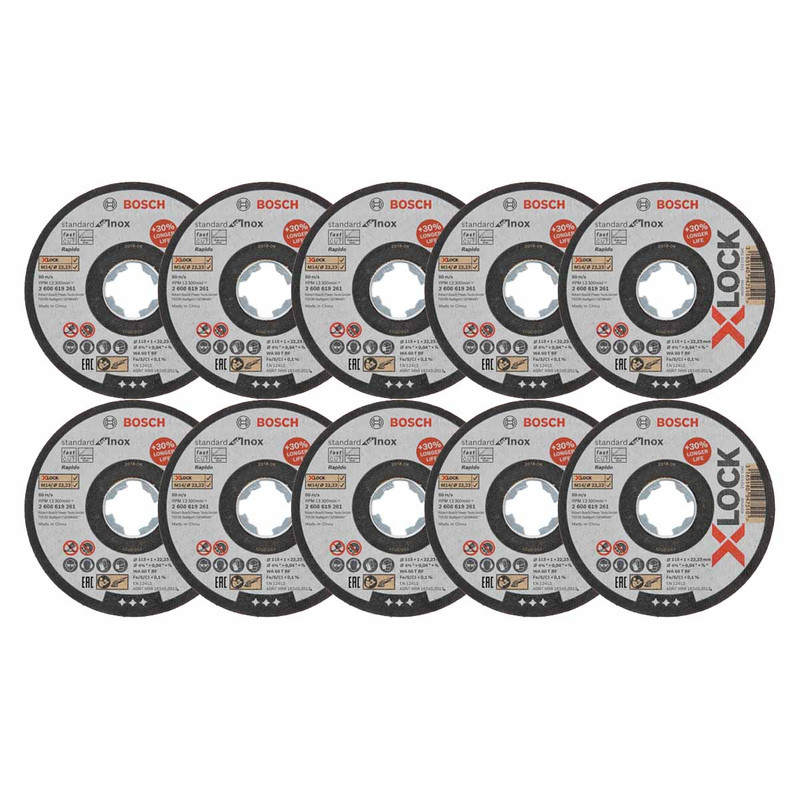 Bosch 2608619266 X-LOCK INOX Cutting Discs 115mm (10 Pack)