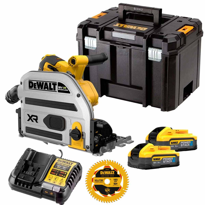 Dewalt DCS525H2T 18V XR Brushless Plunge Saw with 2x 5.0Ah Batteries, Charger & Case