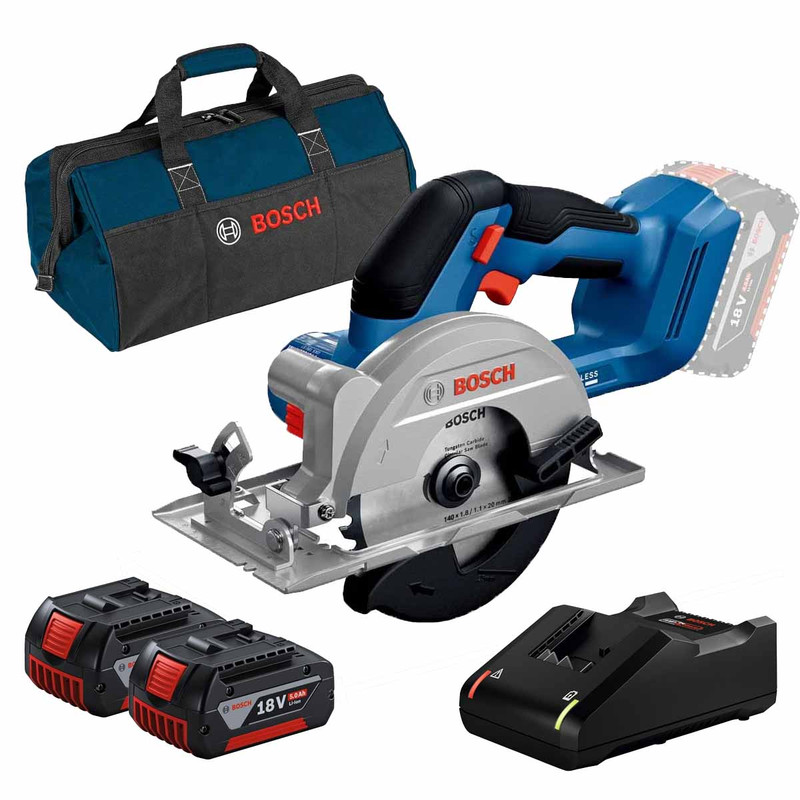 Bosch GKS 18V-51 18V 140mm Brushless Circular Saw with 2x 5.0Ah Batteries, Charger and Bag