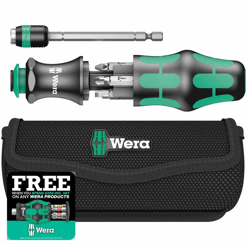 Wera 05051024001 Kraftform Kompakt Screwdriver and Bit Set with Pouch (7 Pieces)