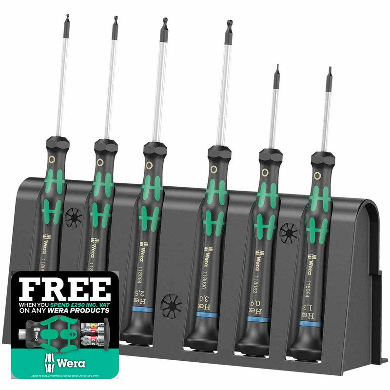 Wera 05118156001 2052/6 Hexagon Screwdriver Set and Rack (6 Pieces)