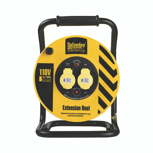Defender 50M Industrial Trade Cable Reel - 16A 2 Way 1.5mm 110V
