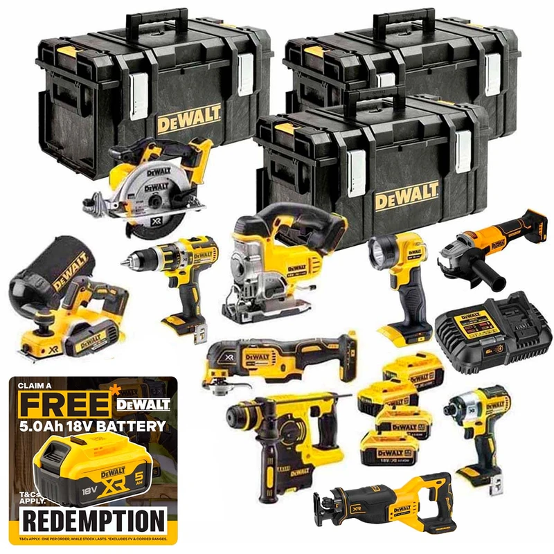 DeWalt TDKIT10x4 XR 18V 10 Piece Kit with 4x 5.0Ah Batteries