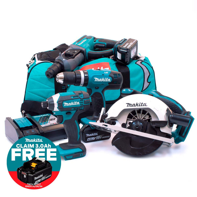 Makita M43 18V 4 Piece Kit with 2x 4.0Ah Batteries