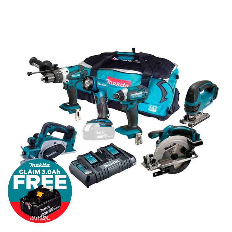 Makita DLX6067PT 6 Piece 18v LXT Li-Ion Cordless Tool Kit with Twin Fast Charger from Toolden