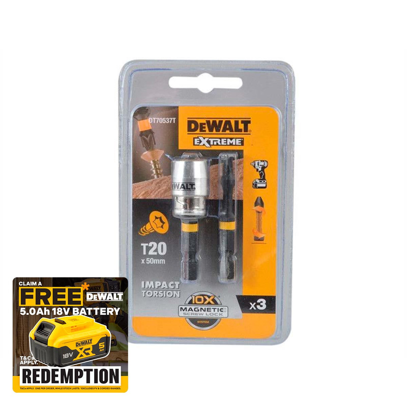 DeWalt Impact Torsion 2 x T20 50mm and Magnetic Screwlock Sleeve